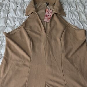 Cold-Shoulder Polo Top in Camel